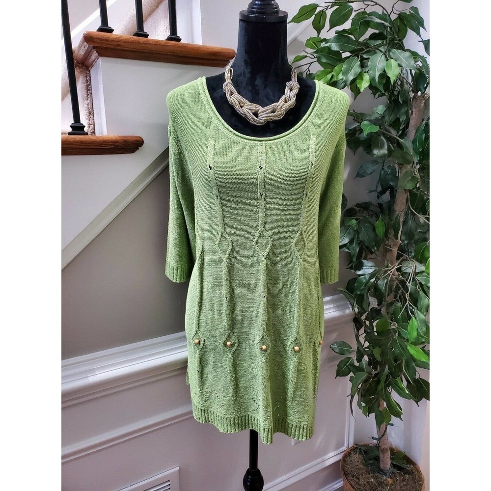 BFA Classics Women's Green Acrylic Round Neck Long Sleeve Knit Sweater‎ Size 3X
